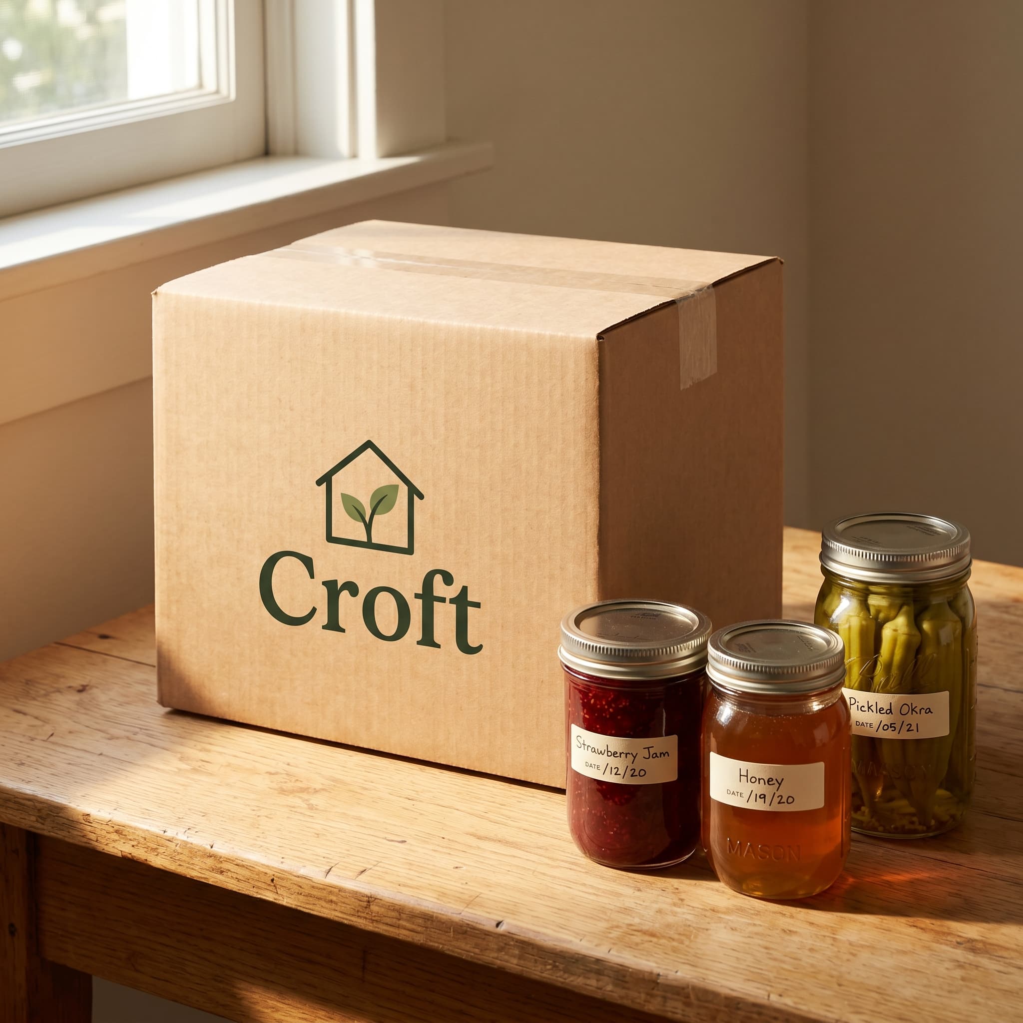 Shipping box and jars on a counter